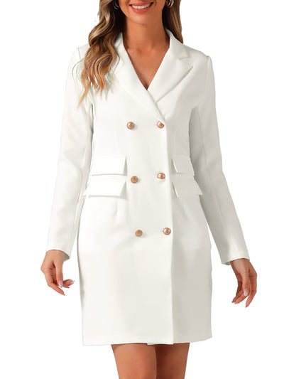 Elegant Double Breasted V Neck Long Sleeve Office Work Blazer Dress