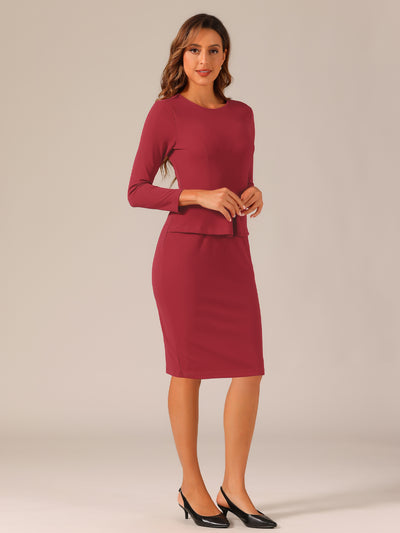 Bodycon Pencil Round Neck Bracelet Sleeve Peplum Office Sheath Dress