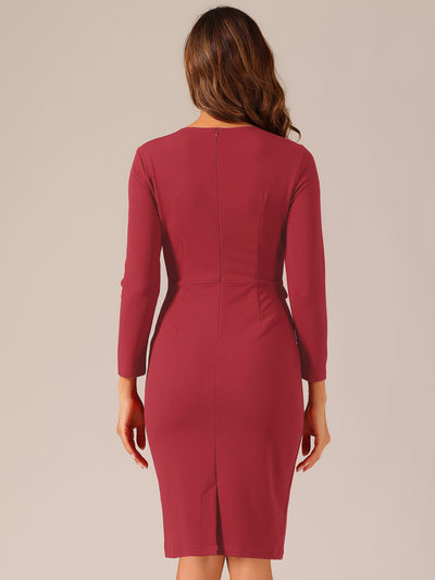 Bodycon Pencil Round Neck Bracelet Sleeve Peplum Office Sheath Dress