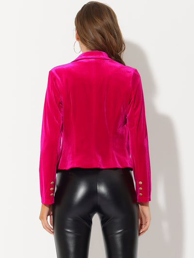 Single Button Velvet Lapel Business Crop Blazer Jacket