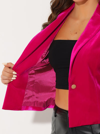 Single Button Velvet Lapel Business Crop Blazer Jacket