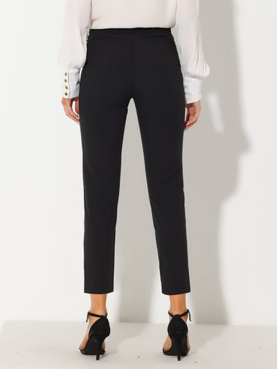 Plaid High Waist Elastic Back Office Work Ankle Pants