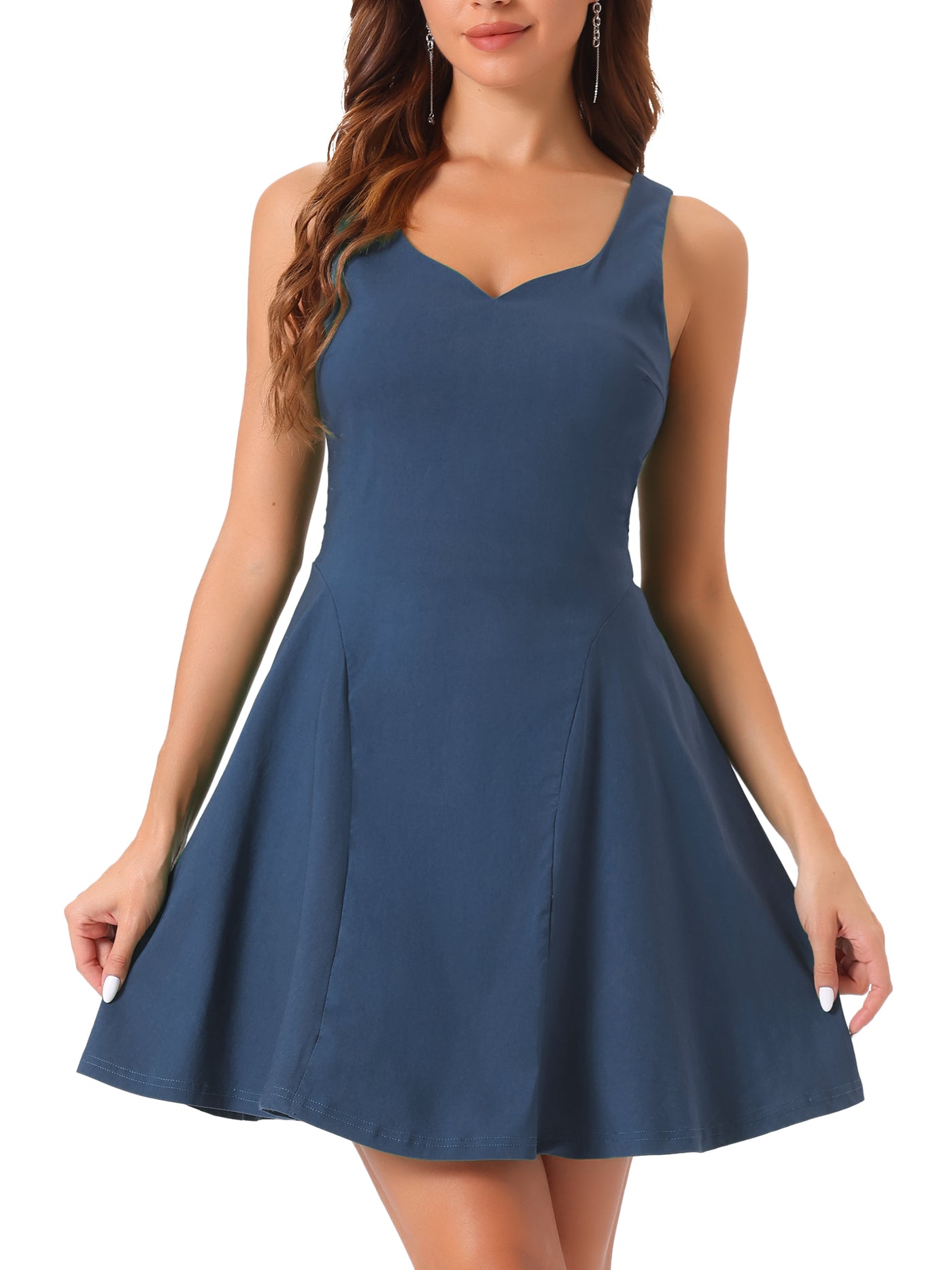 Allegra K Party Sexy Sleeveless Sweetheart Neck Fit and Flared A Line Swing Cocktail Mini Dress