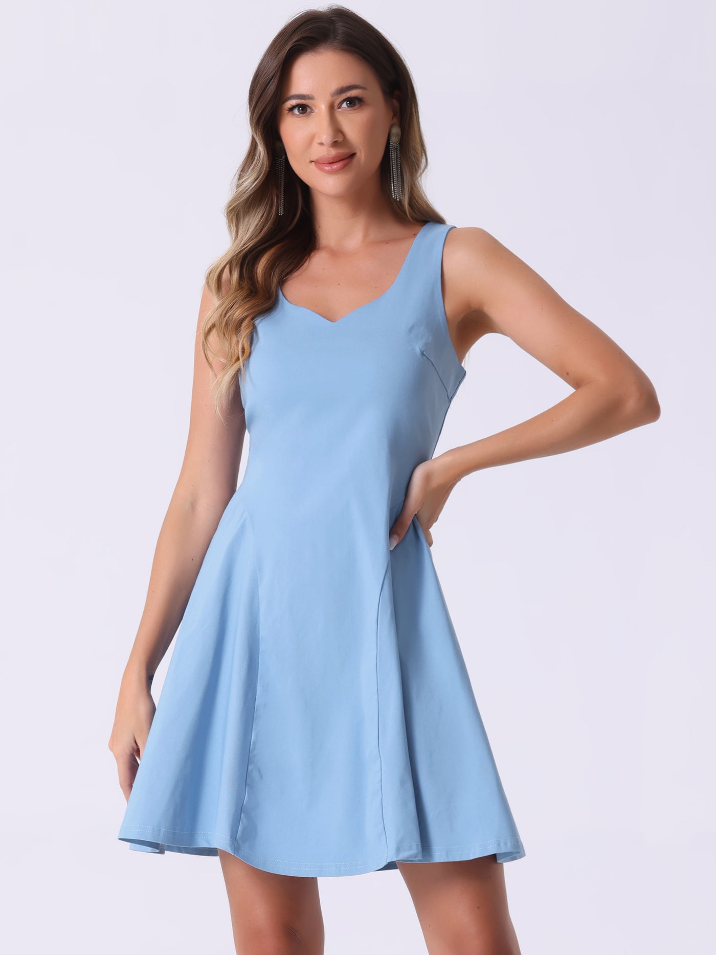 Allegra K Party Sexy Sleeveless Sweetheart Neck Fit and Flared A Line Swing Cocktail Mini Dress