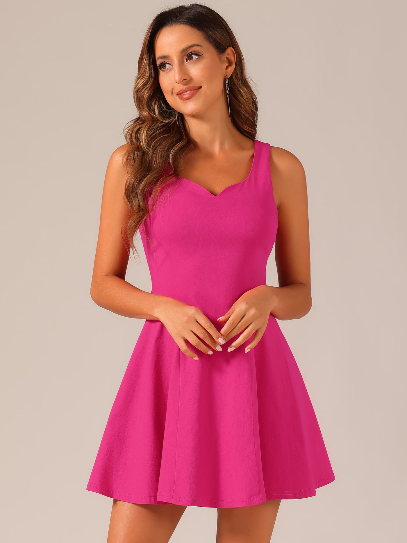 Allegra K Party Sexy Sleeveless Sweetheart Neck Fit and Flared A Line Swing Cocktail Mini Dress