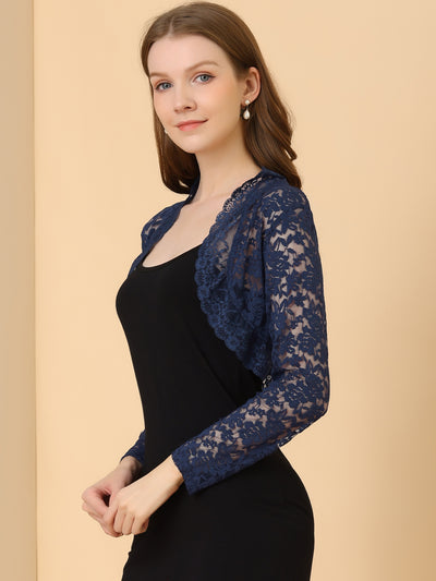 Elegant Sheer Floral Lace Cropped Bolero Shrugs