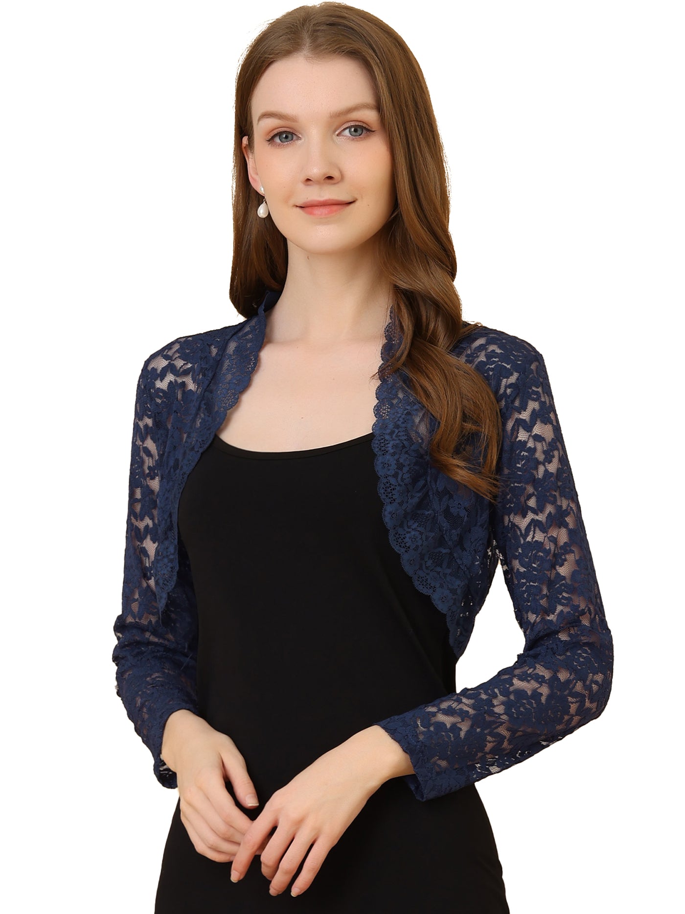 Allegra K Elegant Sheer Floral Lace Cropped Bolero Shrugs