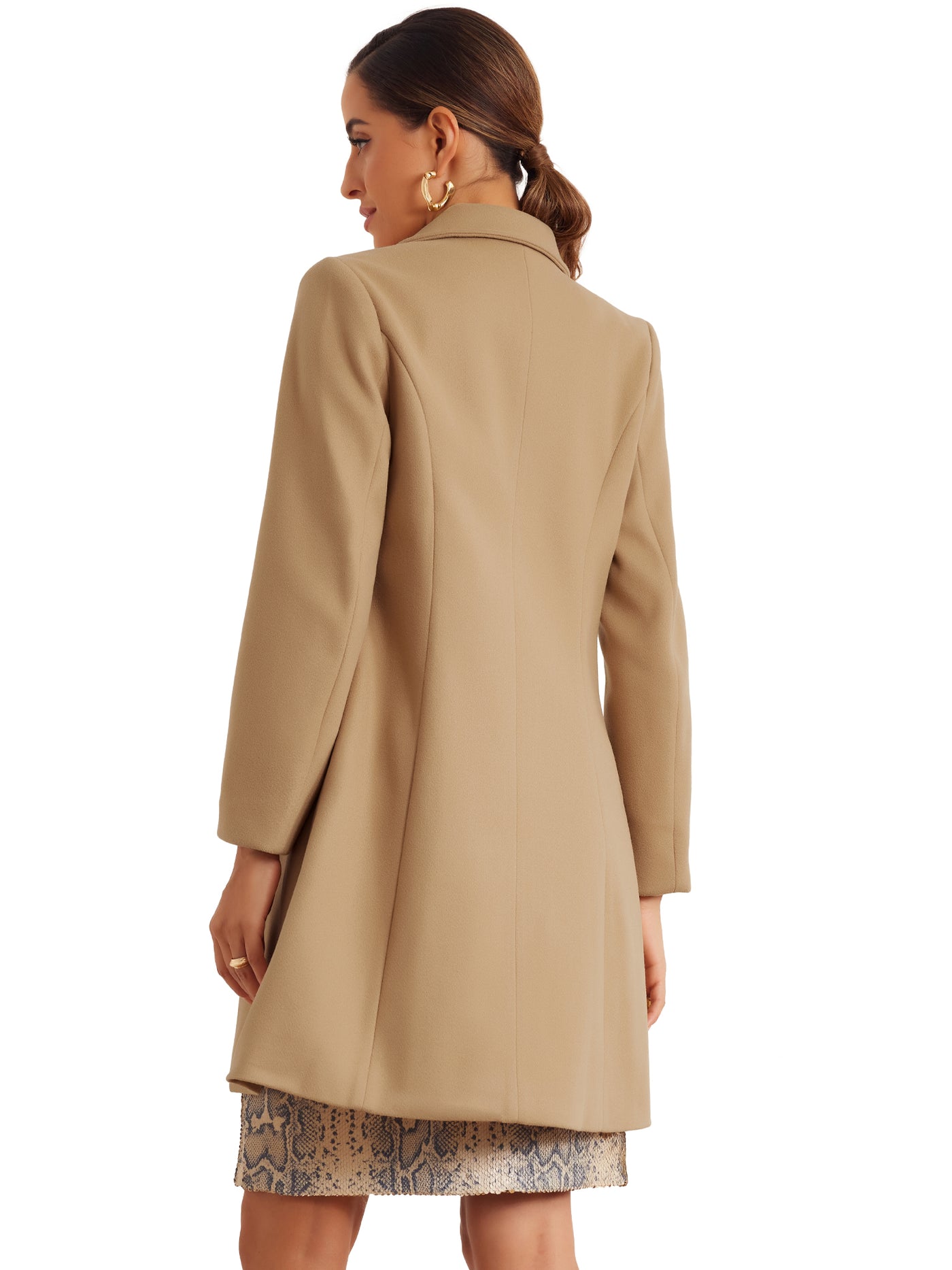 Allegra K Notched Lapel Pockets Double Breasted Long Sleeve Pea Coat