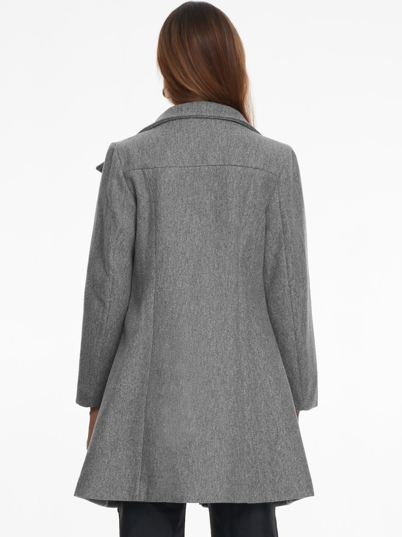 Allegra K Pockets Stand Collar Mid-Length Zip Up Winter Pea Coat