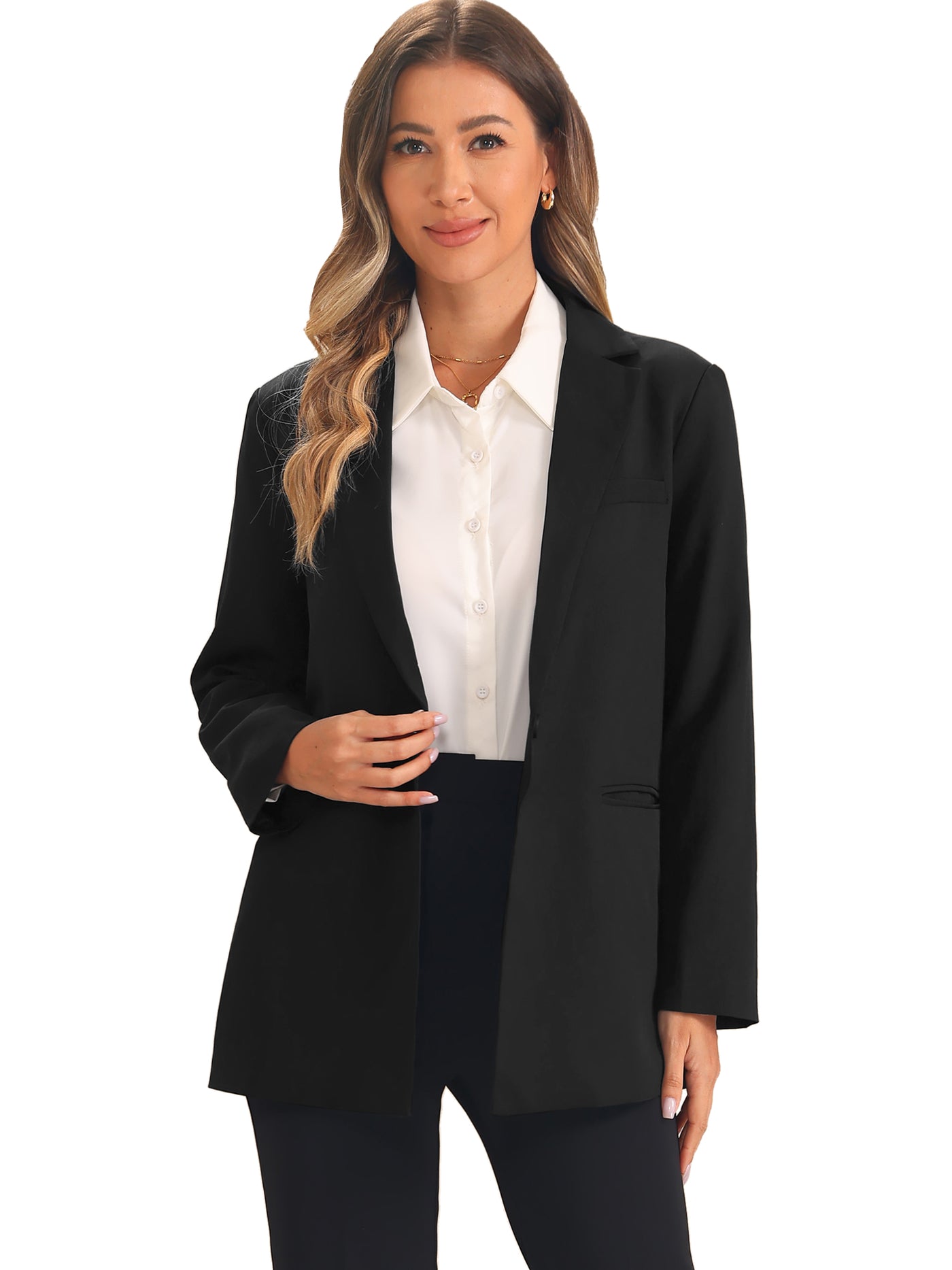 Allegra K Long Sleeve Notched Collar Solid Color Work Office Blazer