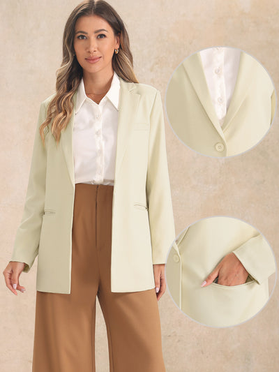 Long Sleeve Notched Collar Solid Color Work Office Blazer