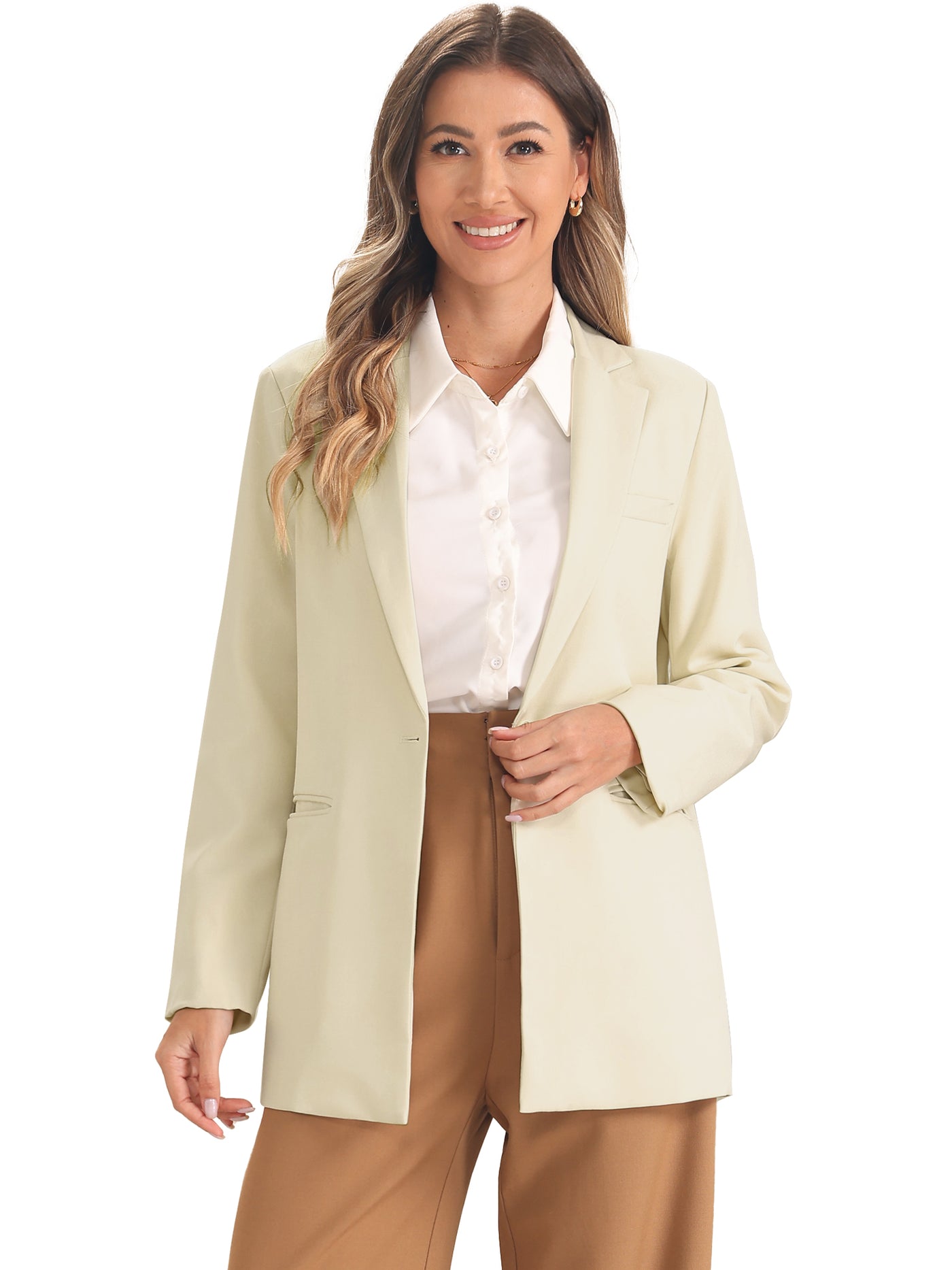 Allegra K Long Sleeve Notched Collar Solid Color Work Office Blazer