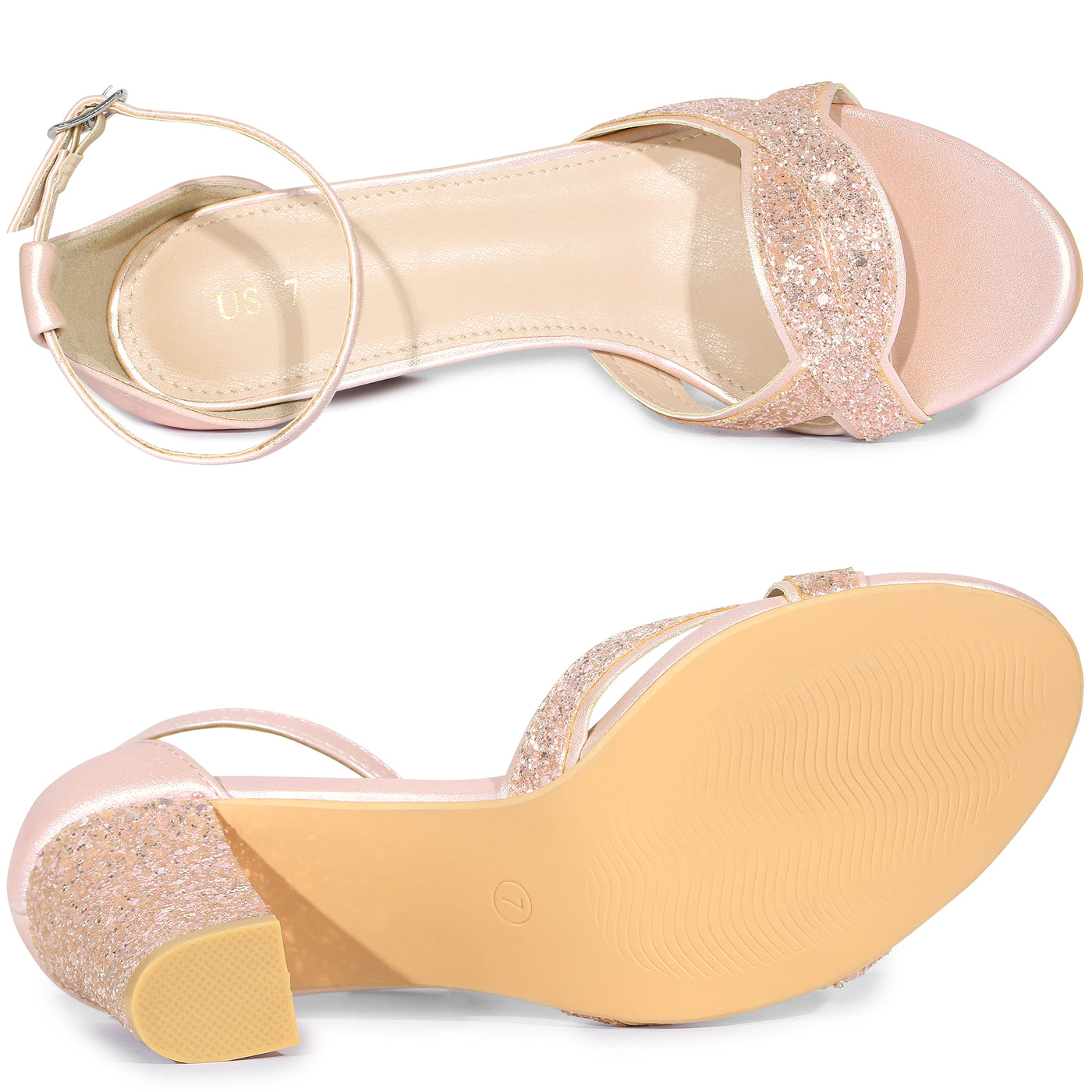 Allegra K Women's Bling Glitter Ankle Strap High Chunky Heel Sandals