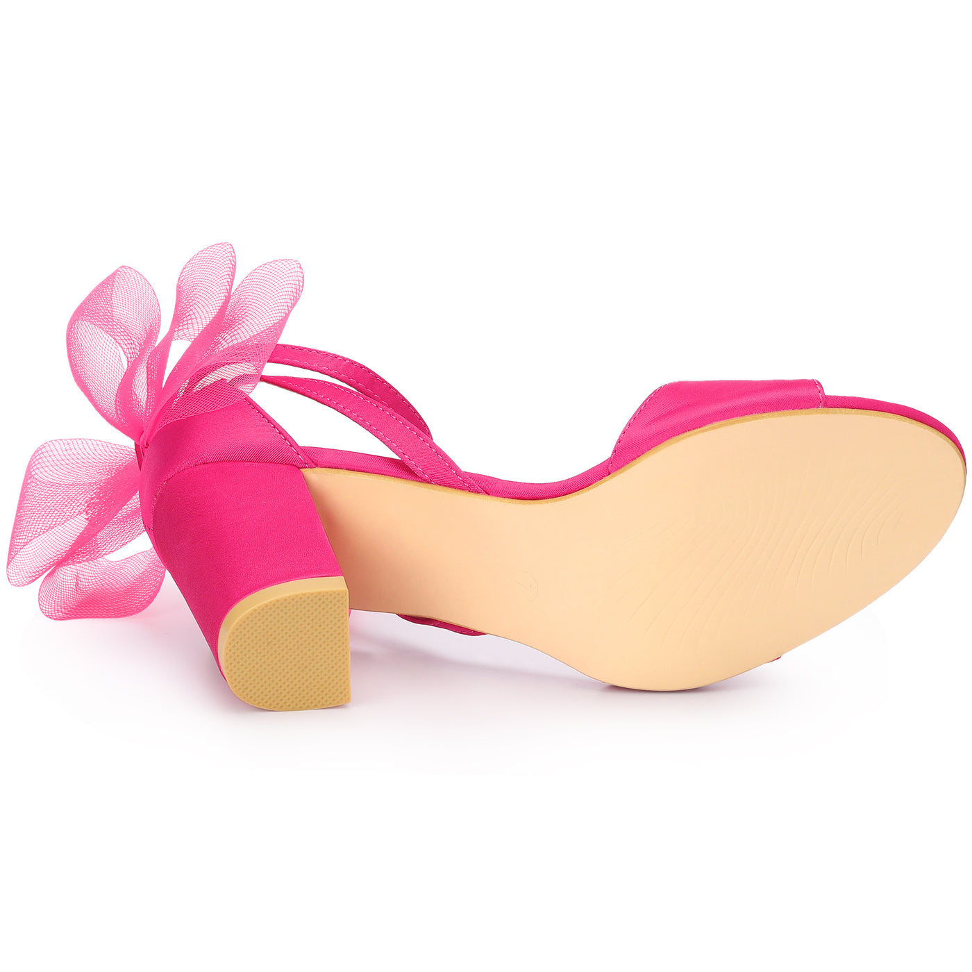 Allegra K Women's Mesh Bow Ankle Strap Open Toe Chunky Heel Sandals
