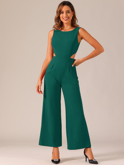 Sleeveless Backless Cutout High Waist Wide Leg Pants Jumpsuits