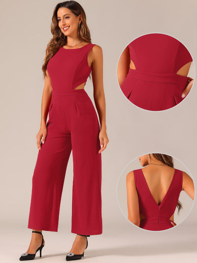 Sleeveless Backless Cutout High Waist Wide Leg Pants Jumpsuits