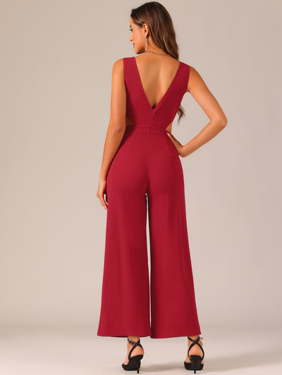 Sleeveless Backless Cutout High Waist Wide Leg Pants Jumpsuits