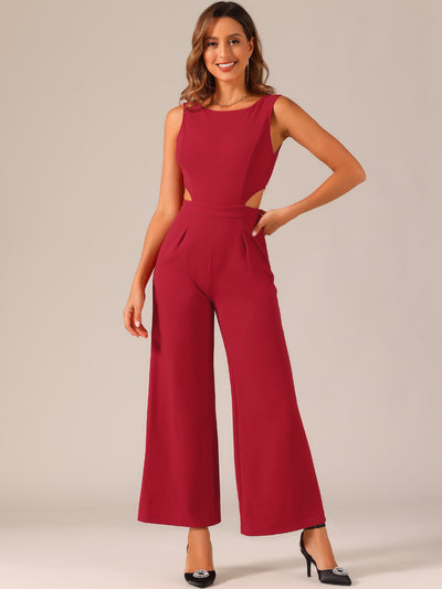 Sleeveless Backless Cutout High Waist Wide Leg Pants Jumpsuits