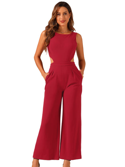 Sleeveless Backless Cutout High Waist Wide Leg Pants Jumpsuits