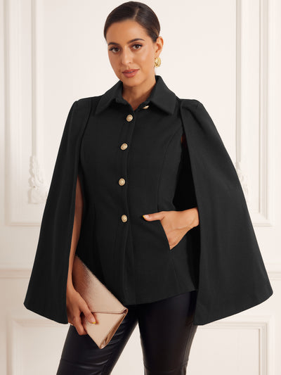 Allegra K Split Sleeve Button Front Cape Coat Shawl Jackets