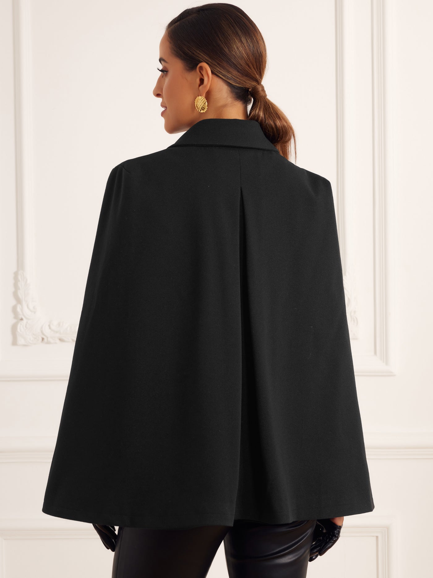 Allegra K Split Sleeve Button Front Cape Coat Shawl Jackets