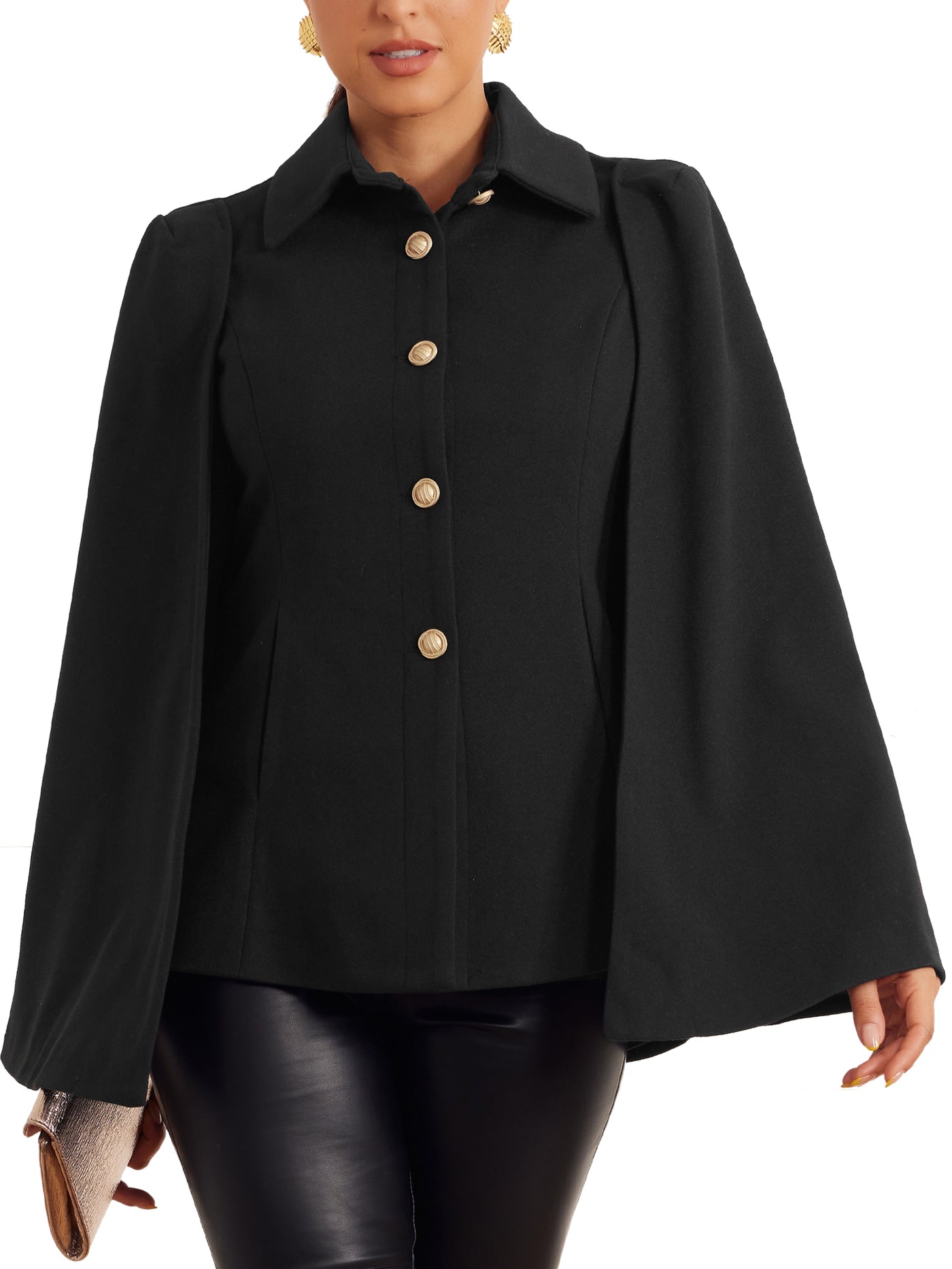 Allegra K Split Sleeve Button Front Cape Coat Shawl Jackets