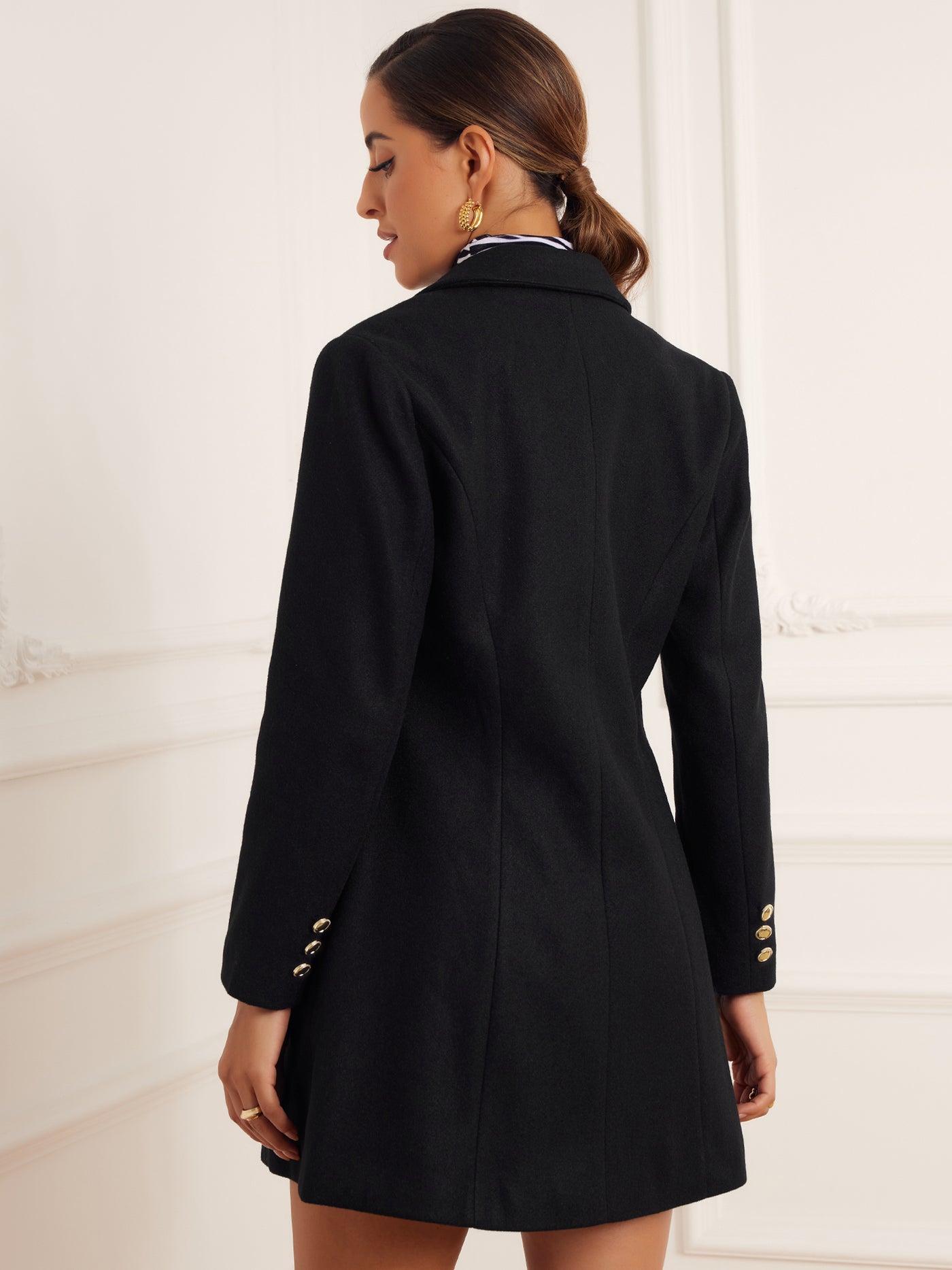 Allegra K Notched Lapel Double Breasted Winter Overcoat Pea Coat