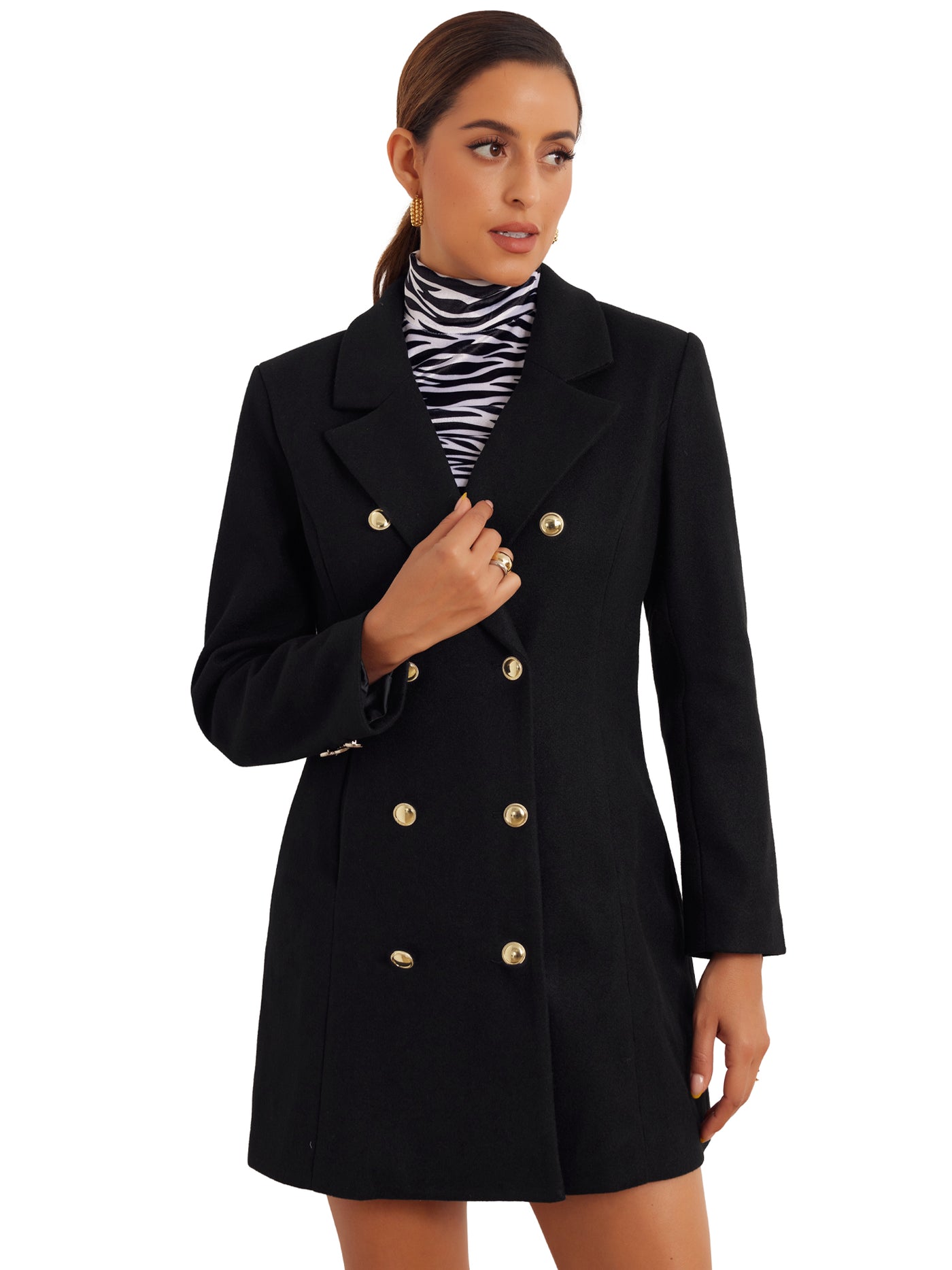 Allegra K Notched Lapel Double Breasted Winter Overcoat Pea Coat