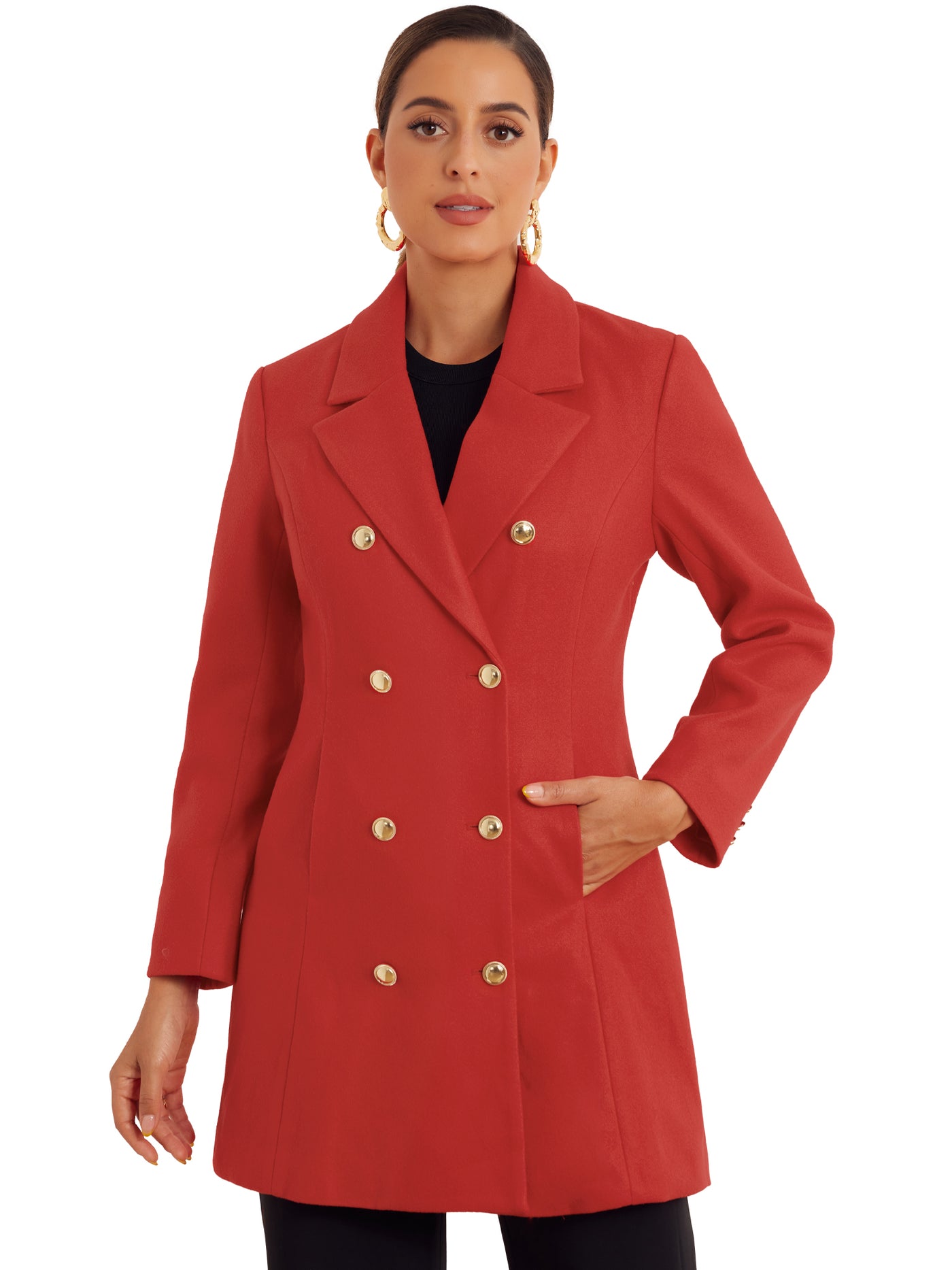 Allegra K Notched Lapel Double Breasted Winter Overcoat Pea Coat