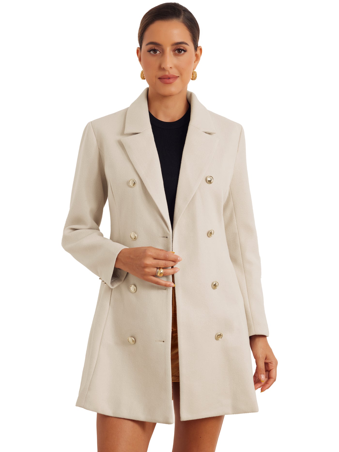 Allegra K Notched Lapel Double Breasted Winter Overcoat Pea Coat