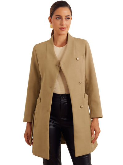 Elegant Stand Collar Long Sleeve Button Belted Winter Classic Pea Coat