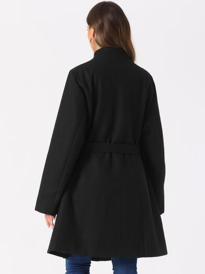 Elegant Stand Collar Long Sleeve Button Belted Winter Classic Pea Coat