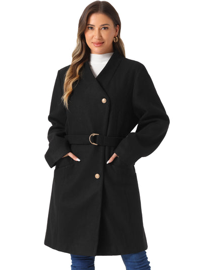 Elegant Stand Collar Long Sleeve Button Belted Winter Classic Pea Coat