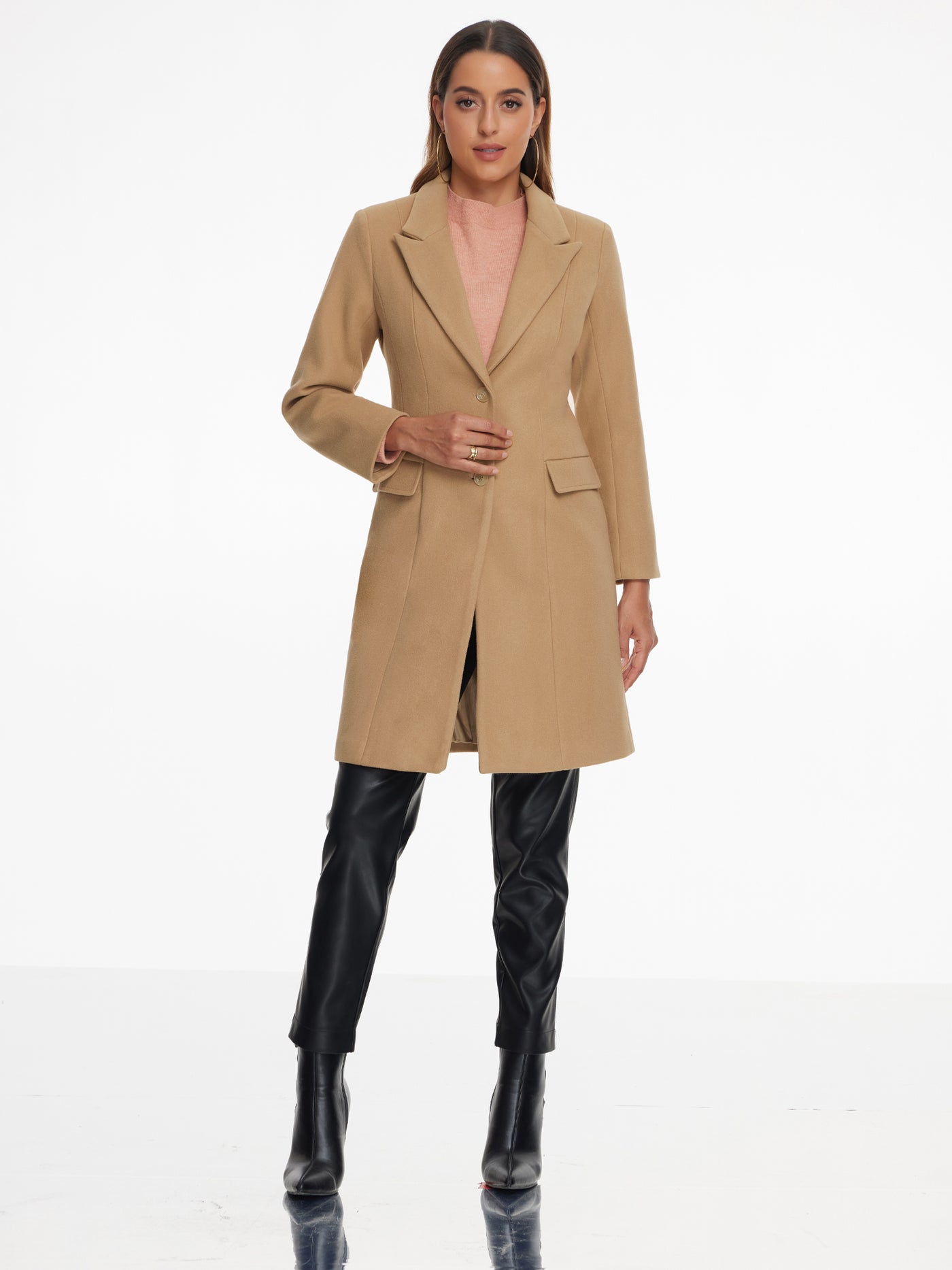 Allegra K Notched Lapel Pockets Buttons Elegant Long Sleeve Winter Pea Coats