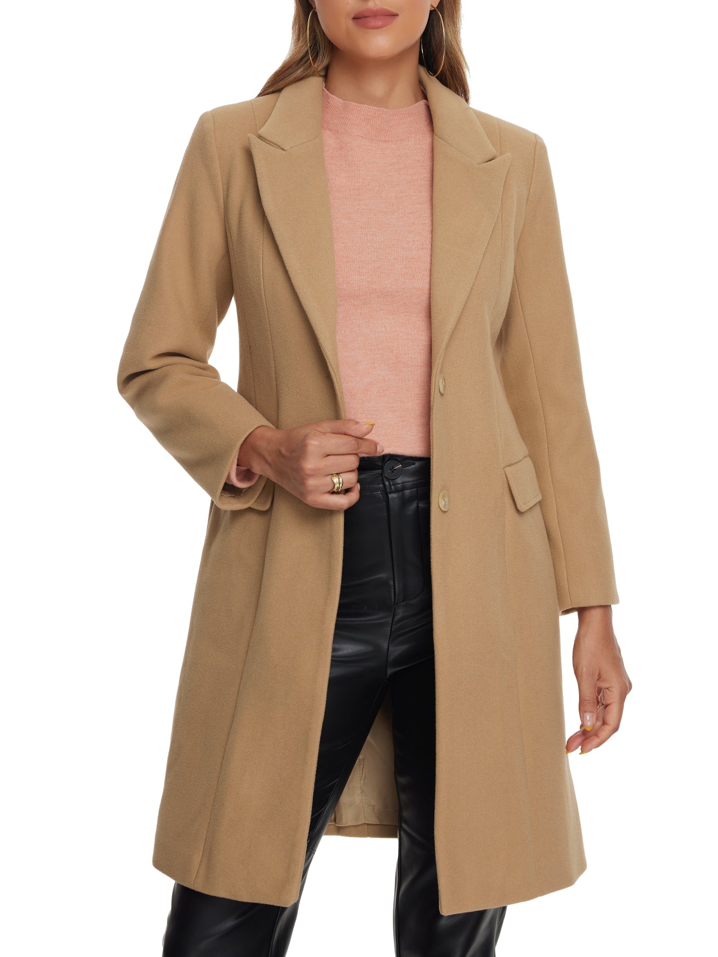 Allegra K Notched Lapel Pockets Buttons Elegant Long Sleeve Winter Pea Coats