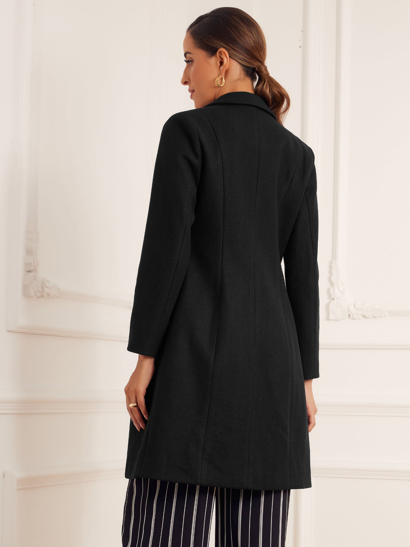 Allegra K Notched Lapel Pockets Buttons Elegant Long Sleeve Winter Pea Coats