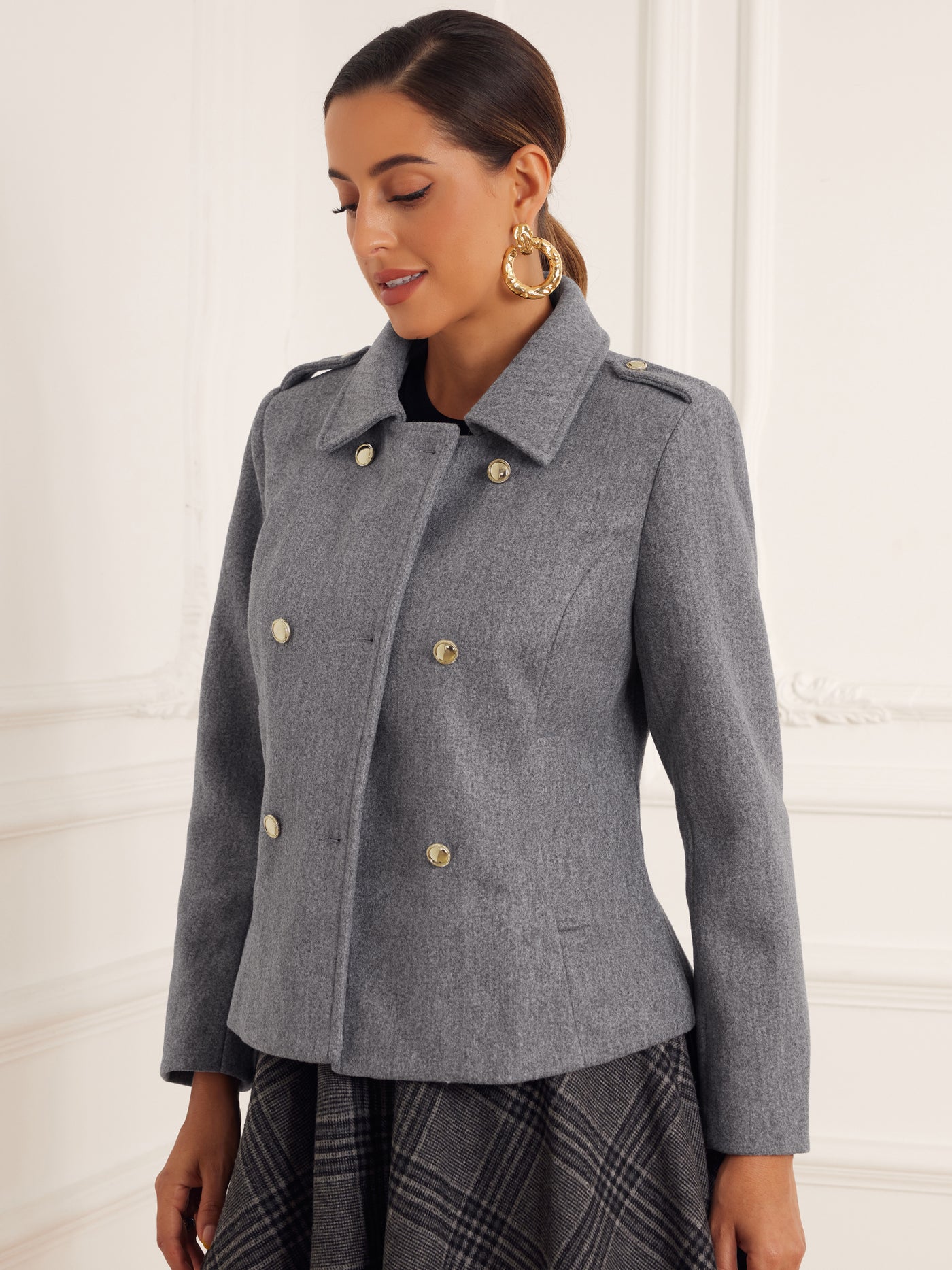 Allegra K Lapel Pockets Double-breasted Long Sleeve Casual Pea Coat