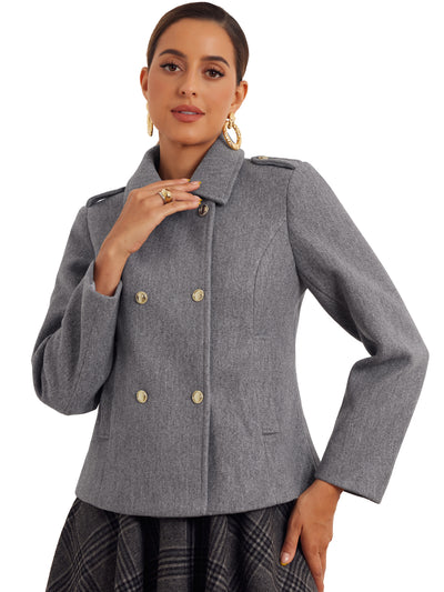 Lapel Pockets Double-breasted Long Sleeve Casual Pea Coat