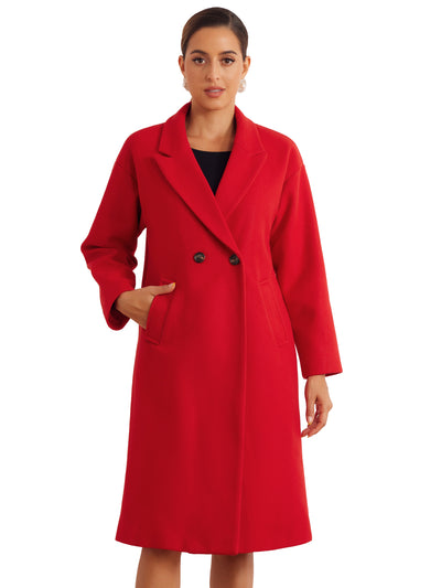 Notch Lapel Double-Breasted Solid Color Mid-Length Pea Coat