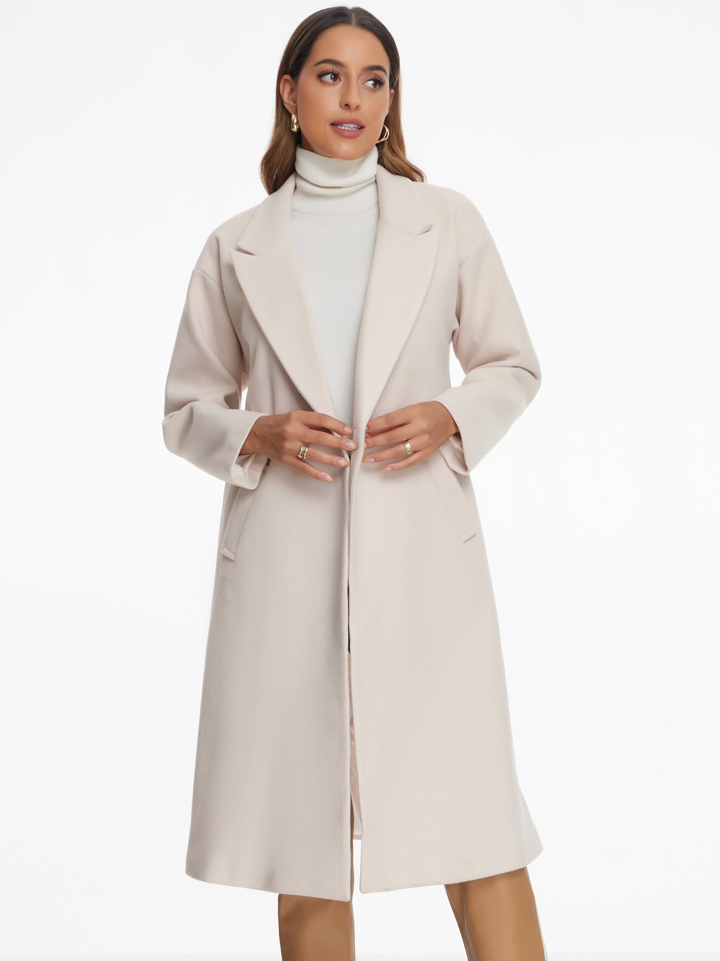 Allegra K Notch Lapel Double-Breasted Solid Color Mid-Length Pea Coat