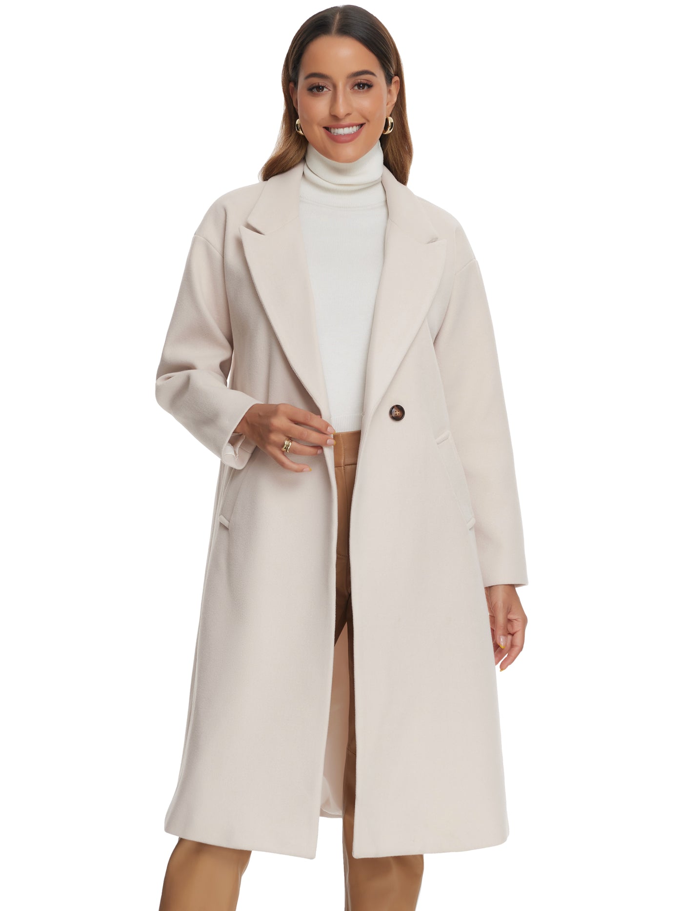 Allegra K Notch Lapel Double-Breasted Solid Color Mid-Length Pea Coat