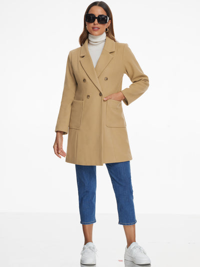 Notch Lapel Double Breasted Long Sleeves Winter Pea Coat