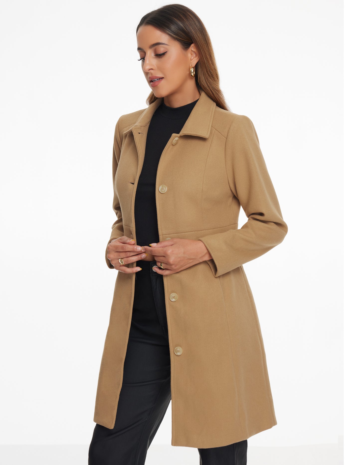 Allegra K Lapel Button Down Single Breasted Long Sleeve Winter Pea Coat