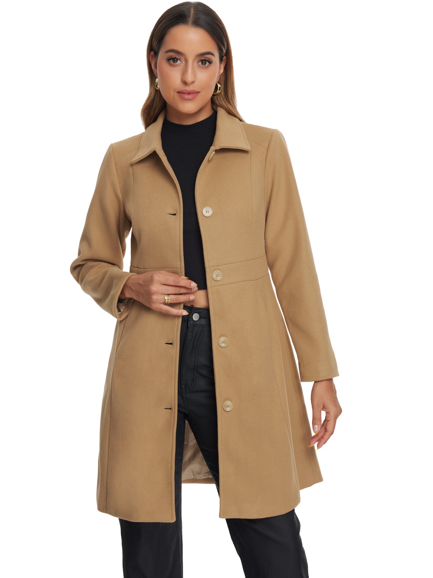 Allegra K Lapel Button Down Single Breasted Long Sleeve Winter Pea Coat