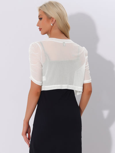 Short Sleeve Open Front Cropped Mesh Sheer Bolero Shrug