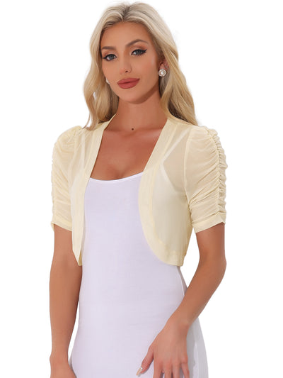 Short Sleeve Open Front Cropped Mesh Sheer Bolero Shrug