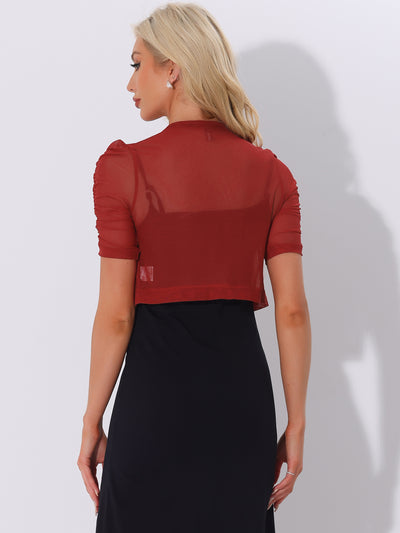 Short Sleeve Open Front Cropped Mesh Sheer Bolero Shrug