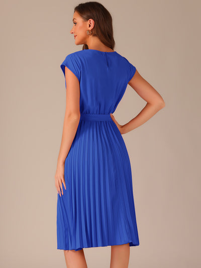 Crew Neck Sleeveless Tie Waist A-Line Pleated Dress