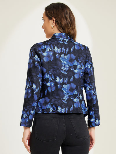 Open Front Floral Work Business Crop Blazer Jacket