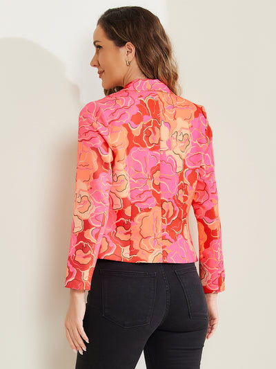 Open Front Floral Work Business Crop Blazer Jacket